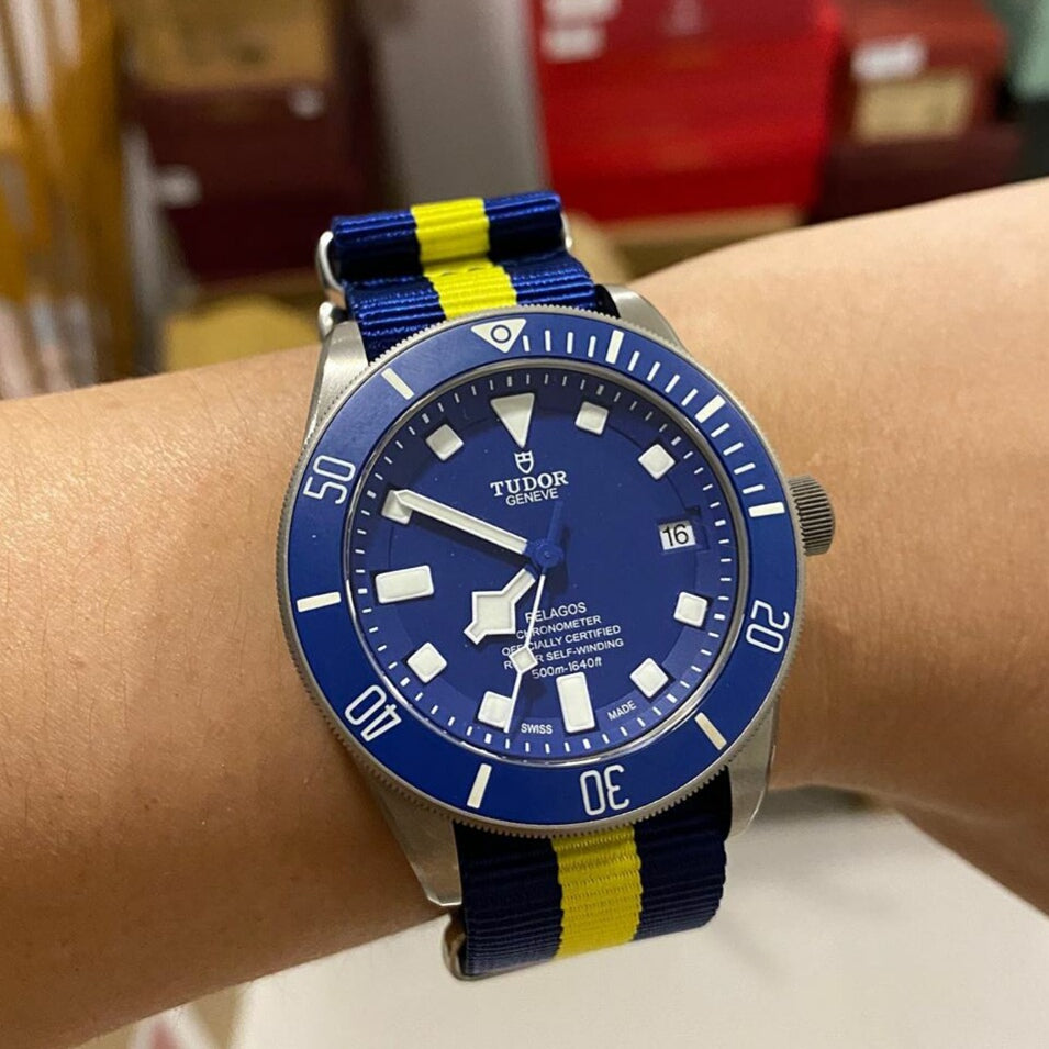 Premium Nato Strap in Navy Yellow with Polished Silver Buckle (20mm) - Nomad Watch Works Malaysia