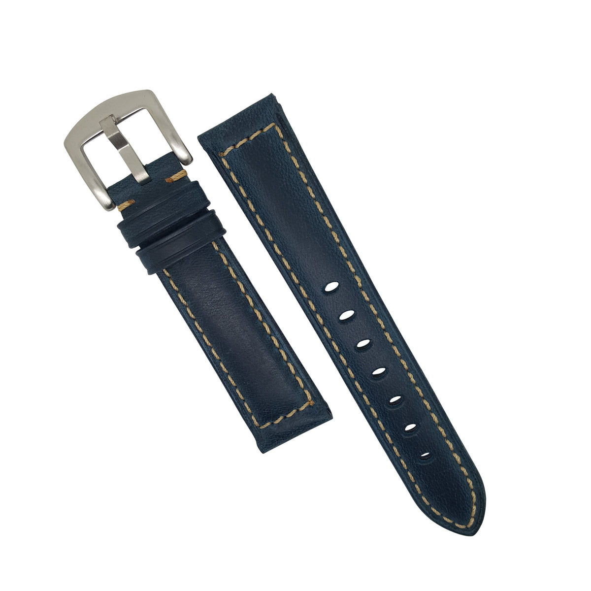 M2 Oil Waxed Leather Watch Strap in Navy with Silver Buckle (20mm) - Nomad Watch Works Malaysia