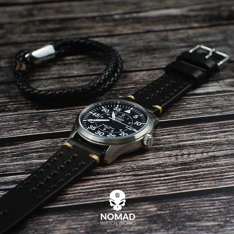 Oxford Leather Bracelet in Black (Size L) - Nomad Watch Works Malaysia