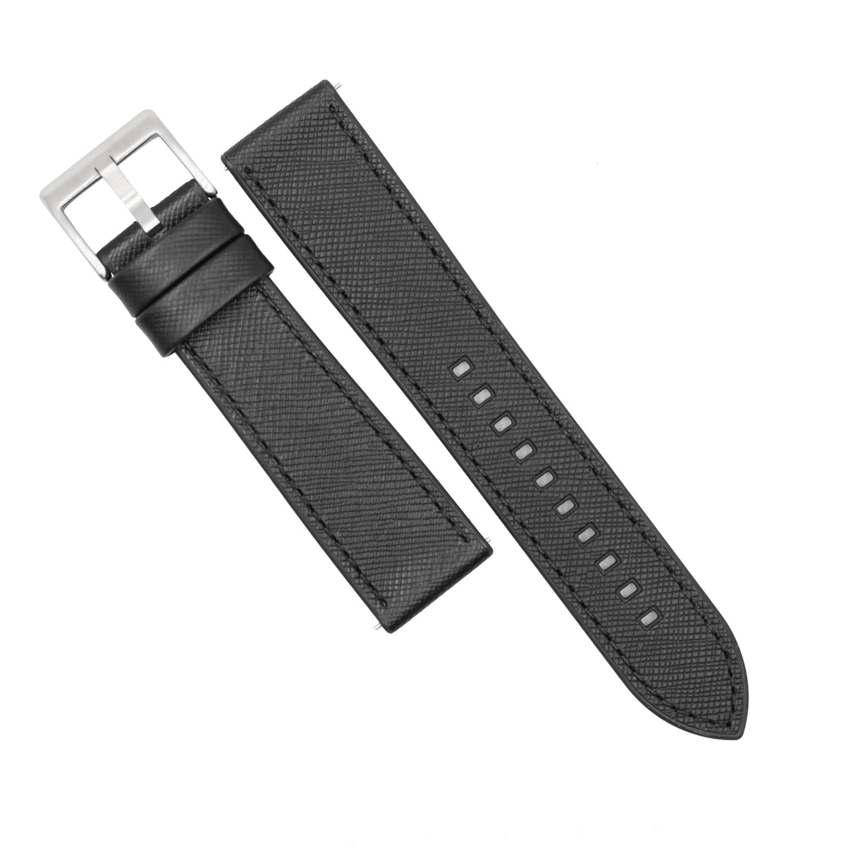 Performax Saffiano Leather FKM Rubber Hybrid Strap in Black (20mm) - Nomad Watch Works MY