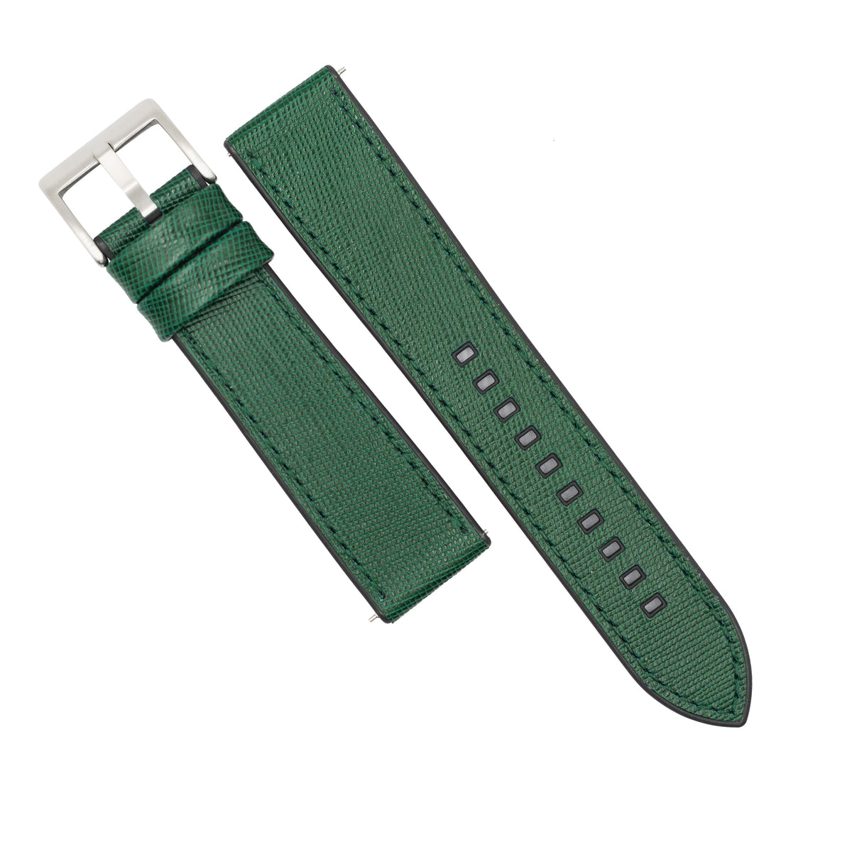 Performax Saffiano Leather FKM Rubber Hybrid Strap in Green (20mm) - Nomad Watch Works MY