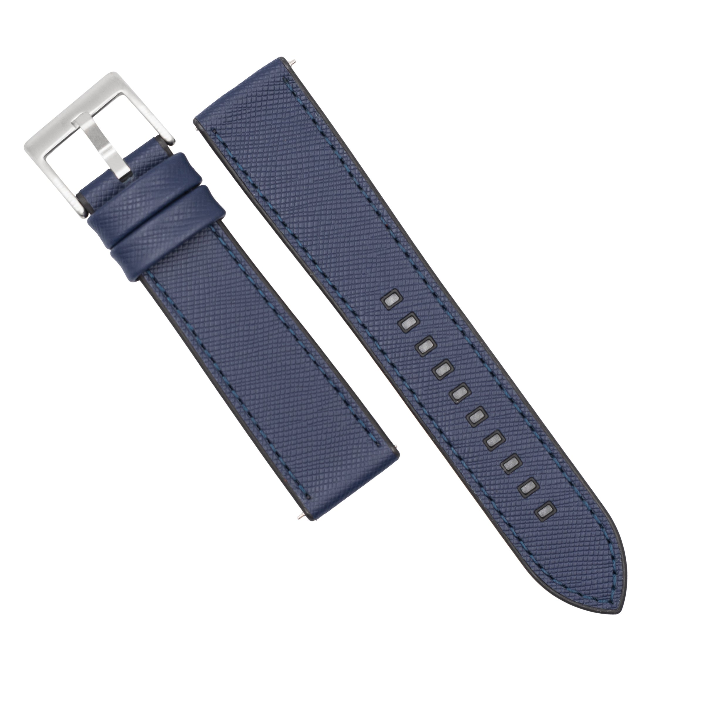 Performax Saffiano Leather FKM Rubber Hybrid Strap in Navy (20mm) - Nomad Watch Works MY