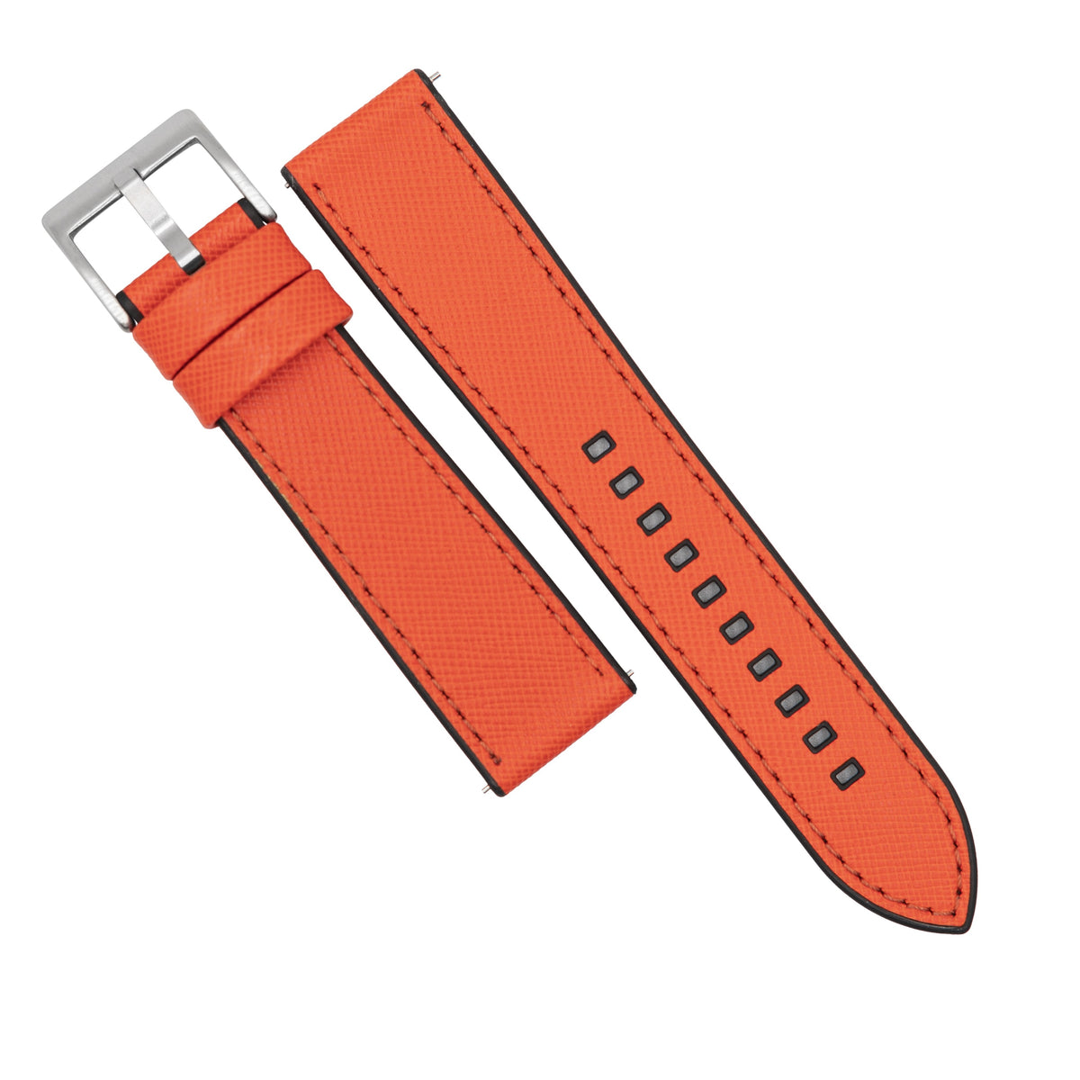 Performax Saffiano Leather FKM Rubber Hybrid Strap in Orange (20mm) - Nomad Watch Works MY