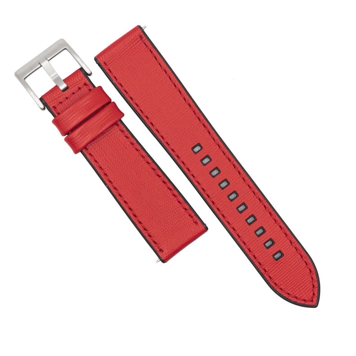 Performax Saffiano Leather FKM Rubber Hybrid Strap in Red (20mm) - Nomad Watch Works MY