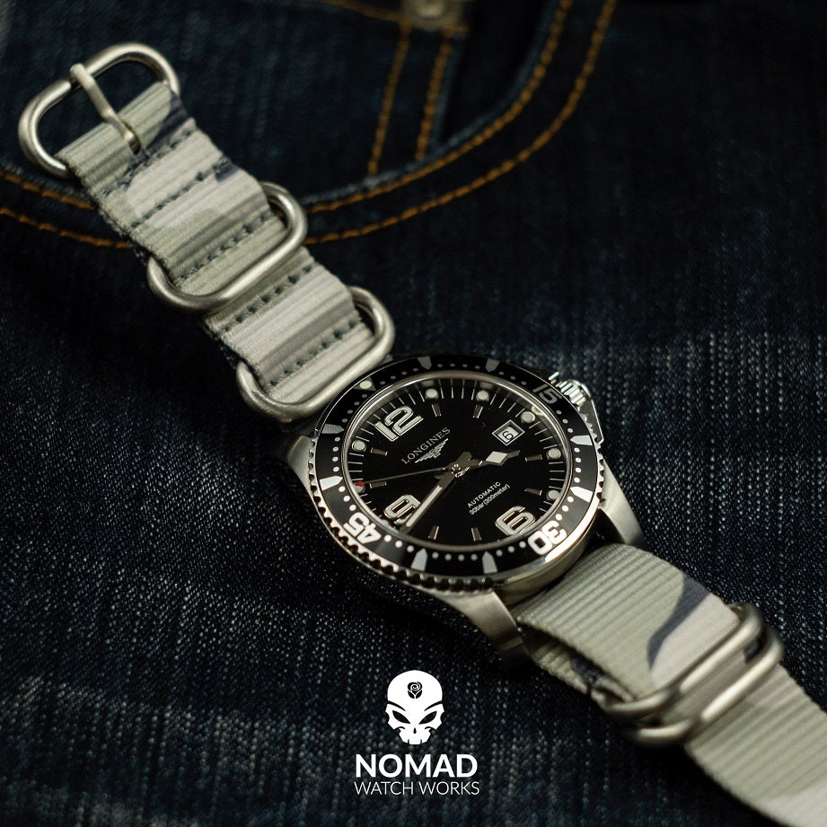 Heavy Duty Zulu Strap in White Camo with Silver Buckle (20mm) - Nomad Watch Works Malaysia
