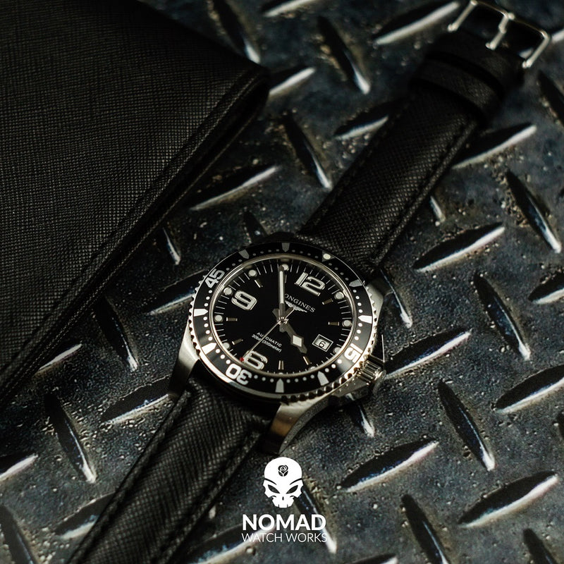 Premium Saffiano Leather Strap in Black (18mm) - Nomad Watch Works Malaysia