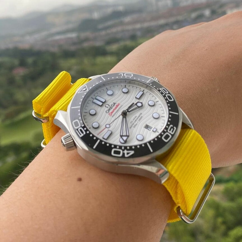 Premium Nato Strap in Yellow with Polished Silver Buckle (20mm) - Nomad Watch Works Malaysia