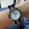 Premium Nato Strap in Navy Red Cream with Polished Silver Buckle (20mm) - Nomad Watch Works Malaysia
