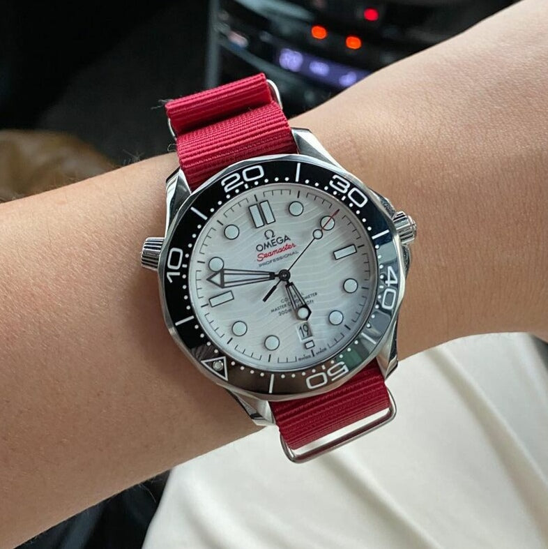 Premium Nato Strap in Red with Polished Silver Buckle (18mm) - Nomad Watch Works Malaysia
