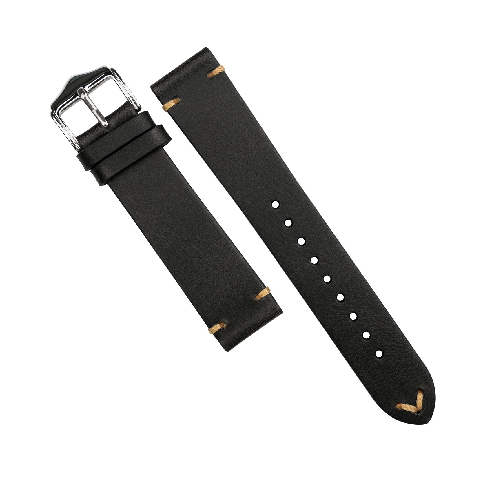 Premium Vintage Oil Waxed Leather Watch Strap in Black (18mm) - Nomad Watch Works MY