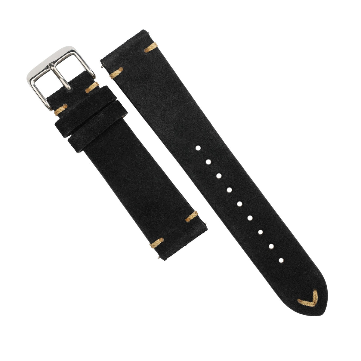Premium Vintage Suede Leather Watch Strap in Black (18mm) - Nomad Watch Works MY