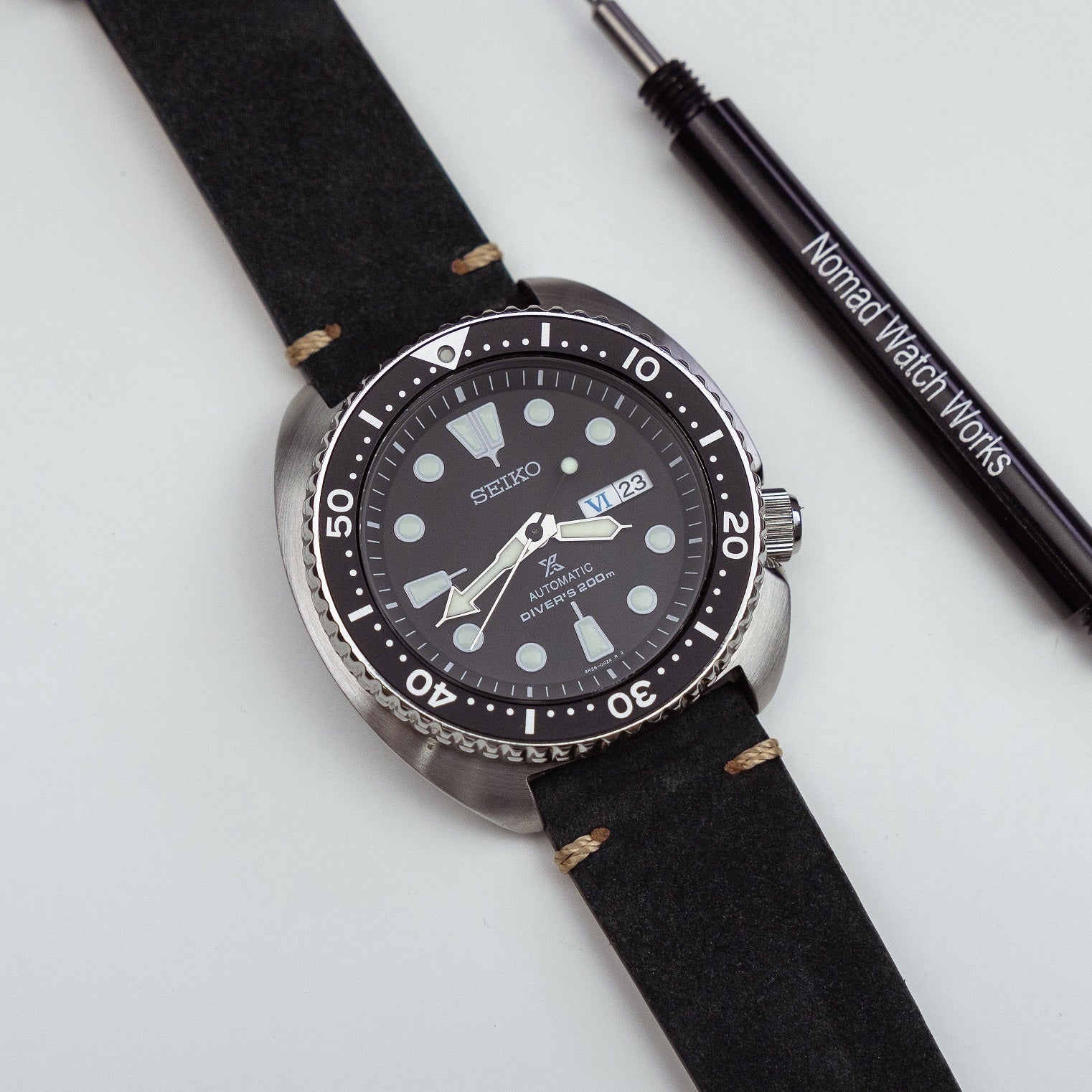 Premium Vintage Suede Leather Watch Strap in Black (18mm) - Nomad Watch Works MY