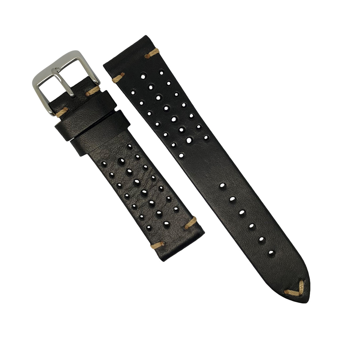 Premium Rally Leather Watch Strap in Black (18mm) - Nomad Watch Works Malaysia