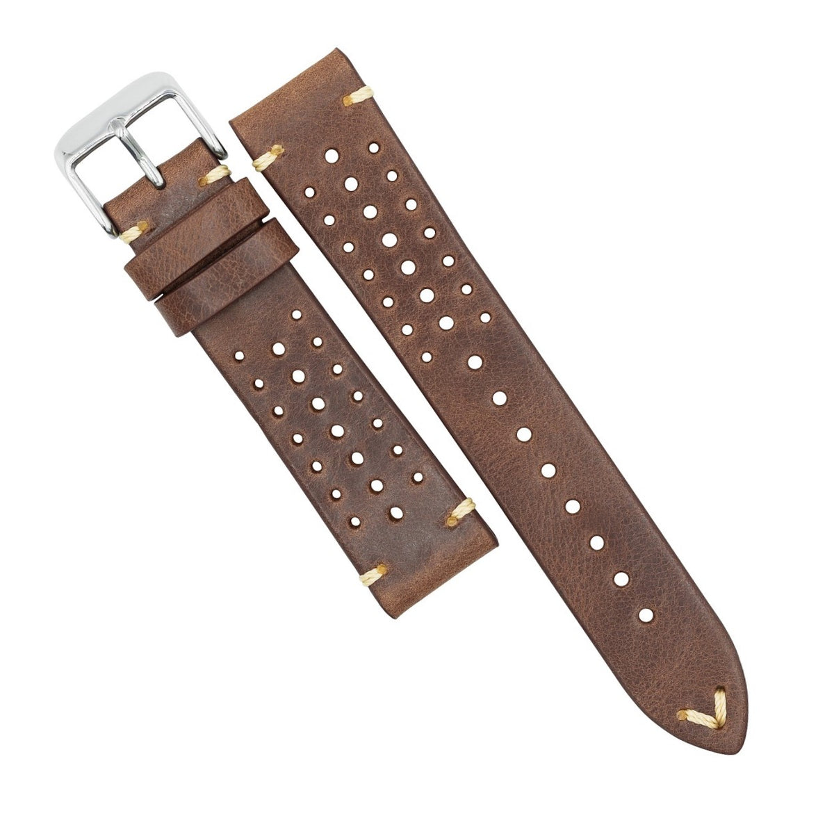 Premium Rally Leather Watch Strap in Tan (18mm) - Nomad Watch Works MY