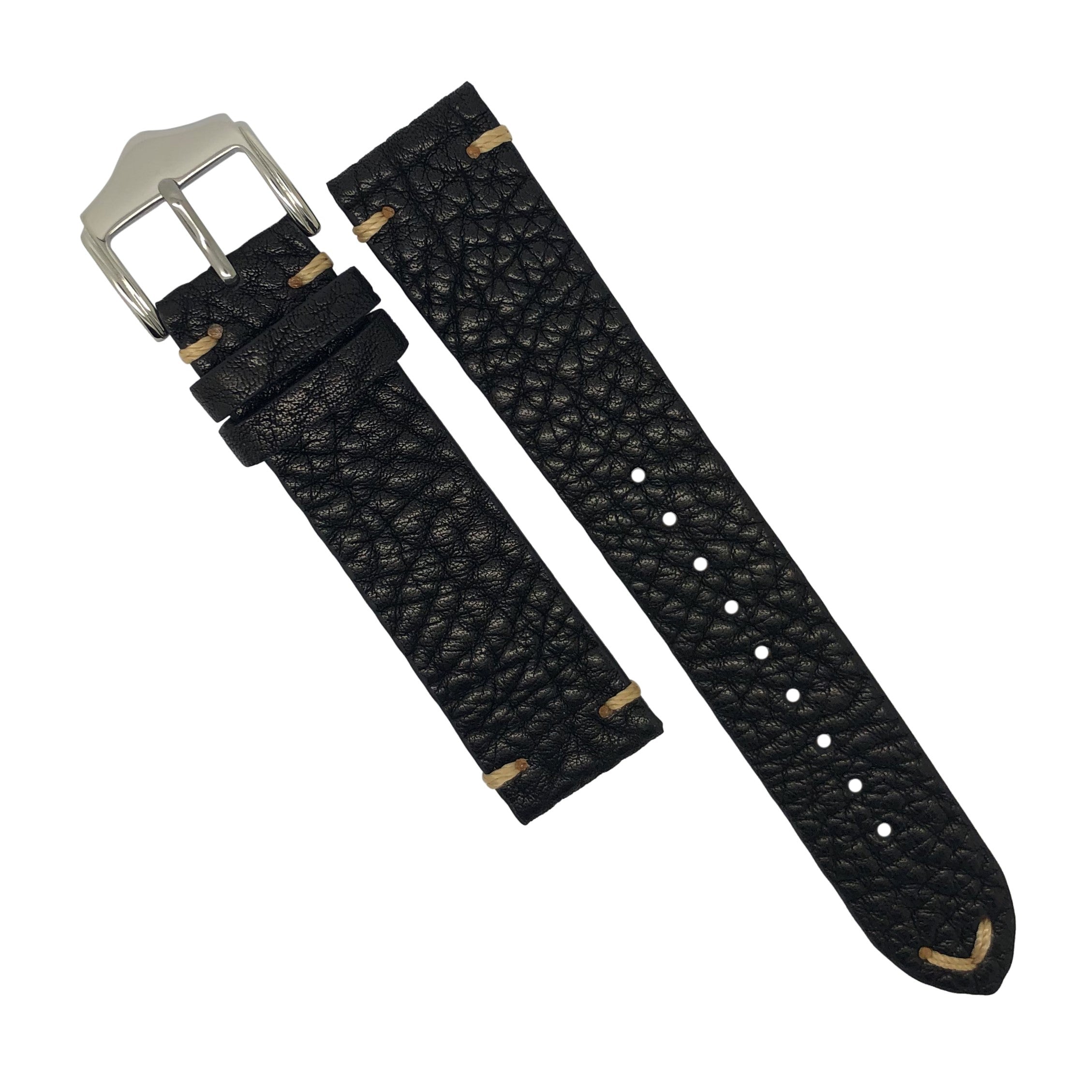Premium Vintage Calf Leather Watch Strap in Distressed Black (20mm) - Nomad Watch Works Malaysia