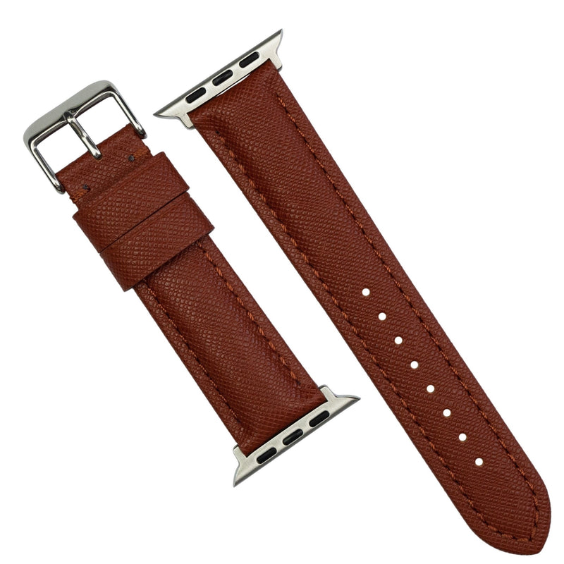 Apple Watch Premium Saffiano Leather Strap in Brown (38 & 40mm) - Nomad Watch Works MY