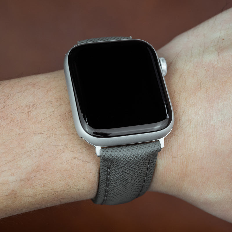 Apple Watch Premium Saffiano Leather Strap in Grey (38 & 40mm) - Nomad Watch Works MY