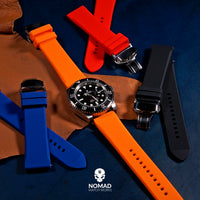 Silicone Rubber Strap w/ Butterfly Clasp in Orange (18mm) - Nomad Watch Works MY