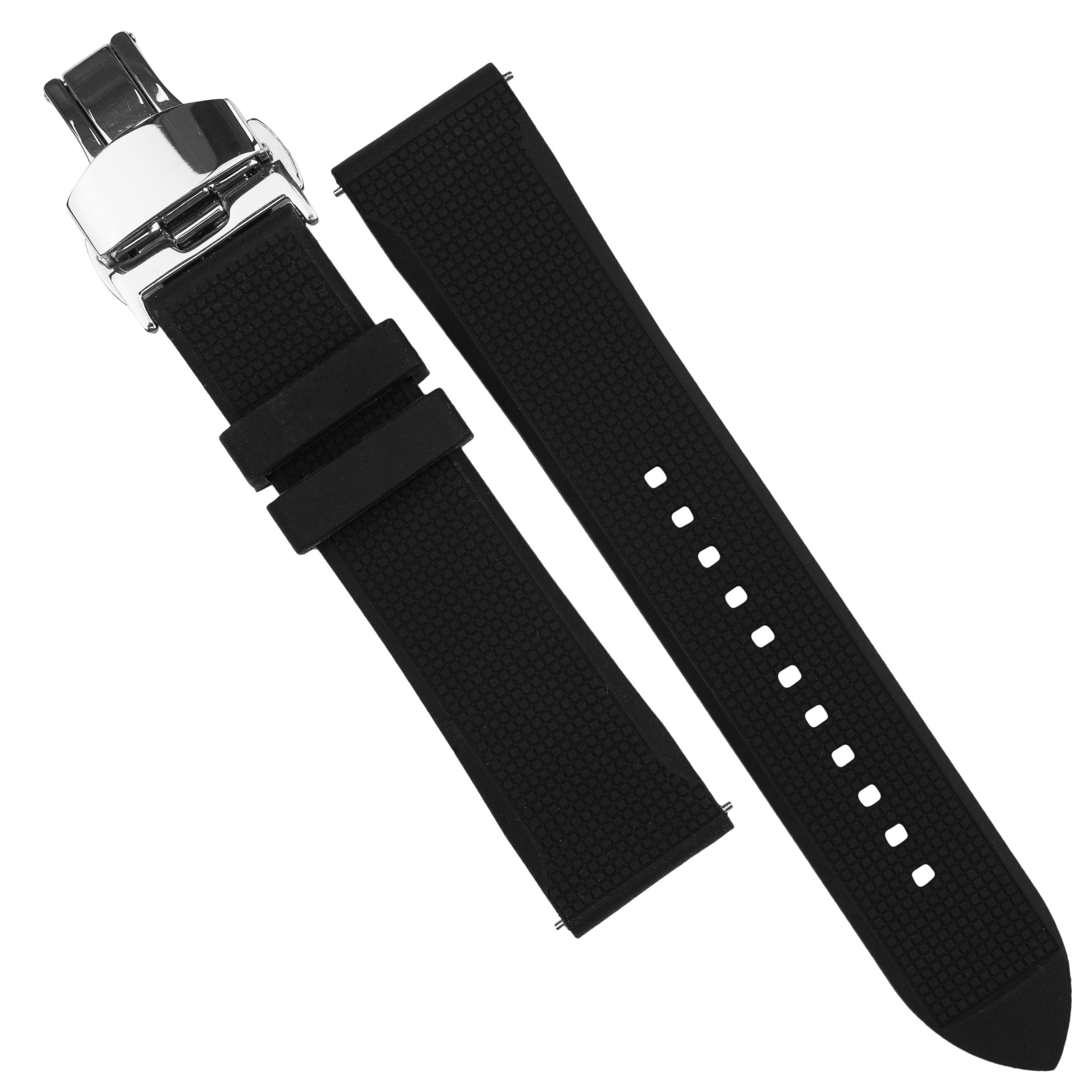 Silicone Rubber Strap w/ Butterfly Clasp in Black (18mm) - Nomad Watch Works MY