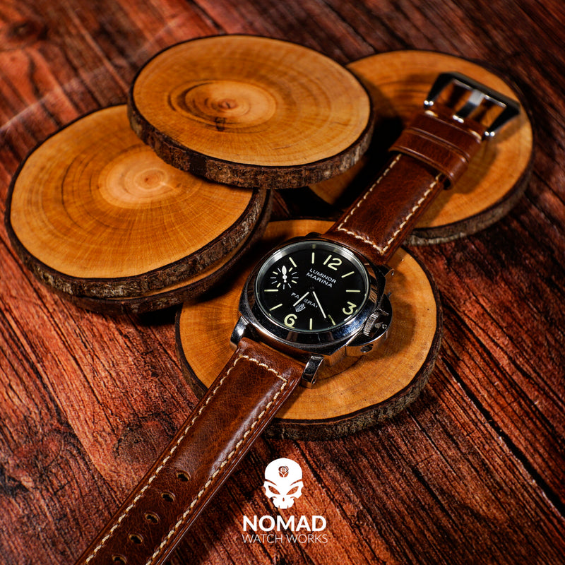 M2 Oil Waxed Leather Watch Strap in Tan with Silver Buckle (20mm) - Nomad Watch Works Malaysia