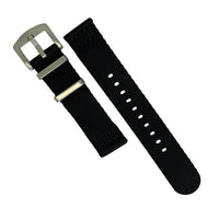 Two Piece Seat Belt Nato Strap in Black with Brushed Silver Buckle (20mm) - Nomad Watch Works Malaysia