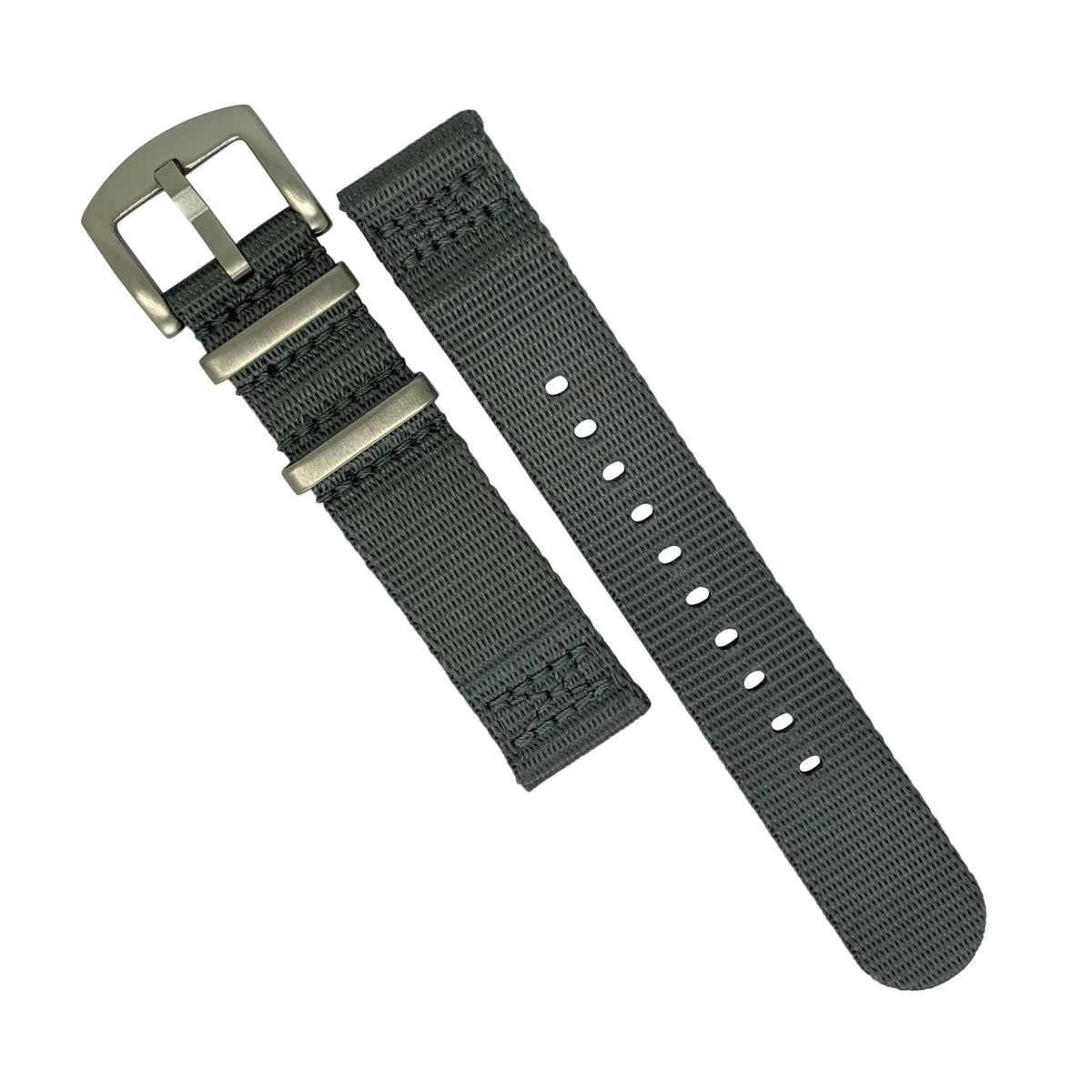 Two Piece Seat Belt Nato Strap in Grey with Brushed Silver Buckle (20mm) - Nomad Watch Works Malaysia