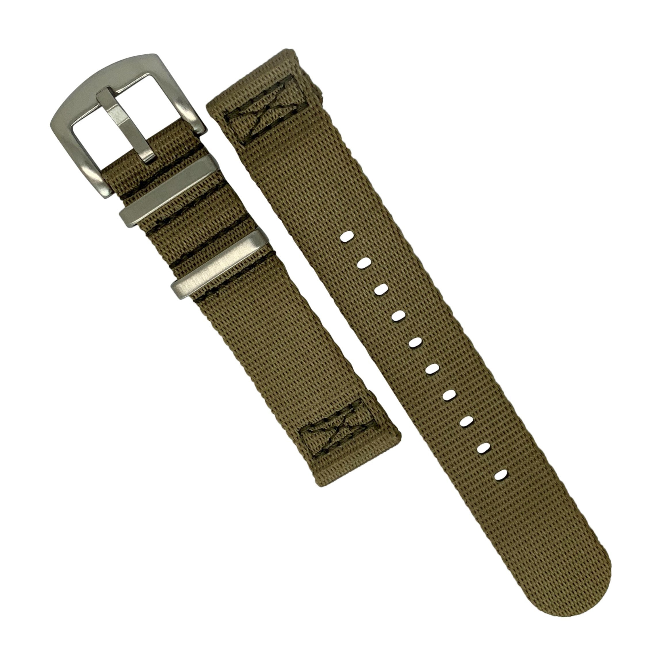 Two Piece Seat Belt Nato Strap in Khaki Nomad Watch Works MY