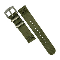 Two Piece Seat Belt Nato Strap in Olive with Brushed Silver Buckle (20mm) - Nomad Watch Works Malaysia