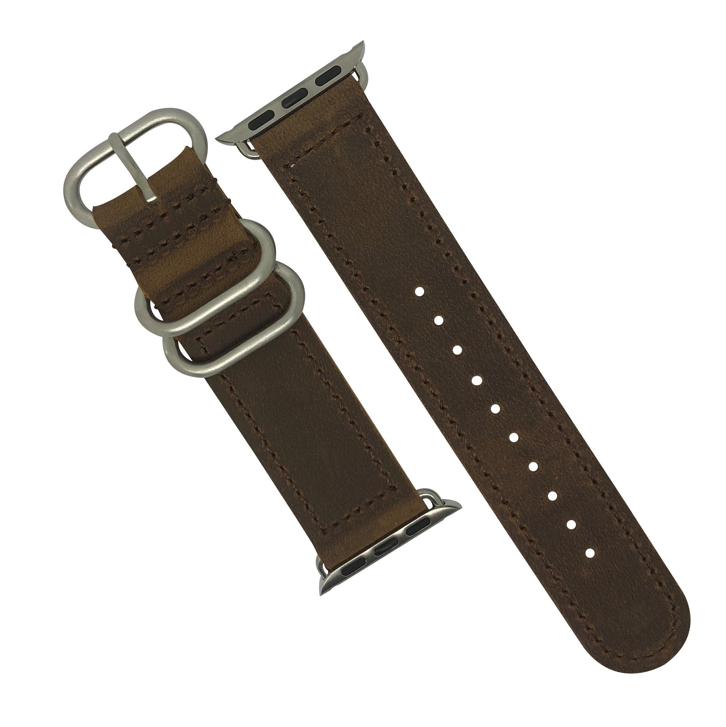 Apple Watch Leather Zulu Strap in Brown with Silver Buckle (38 & 40mm) - Nomad Watch Works Malaysia