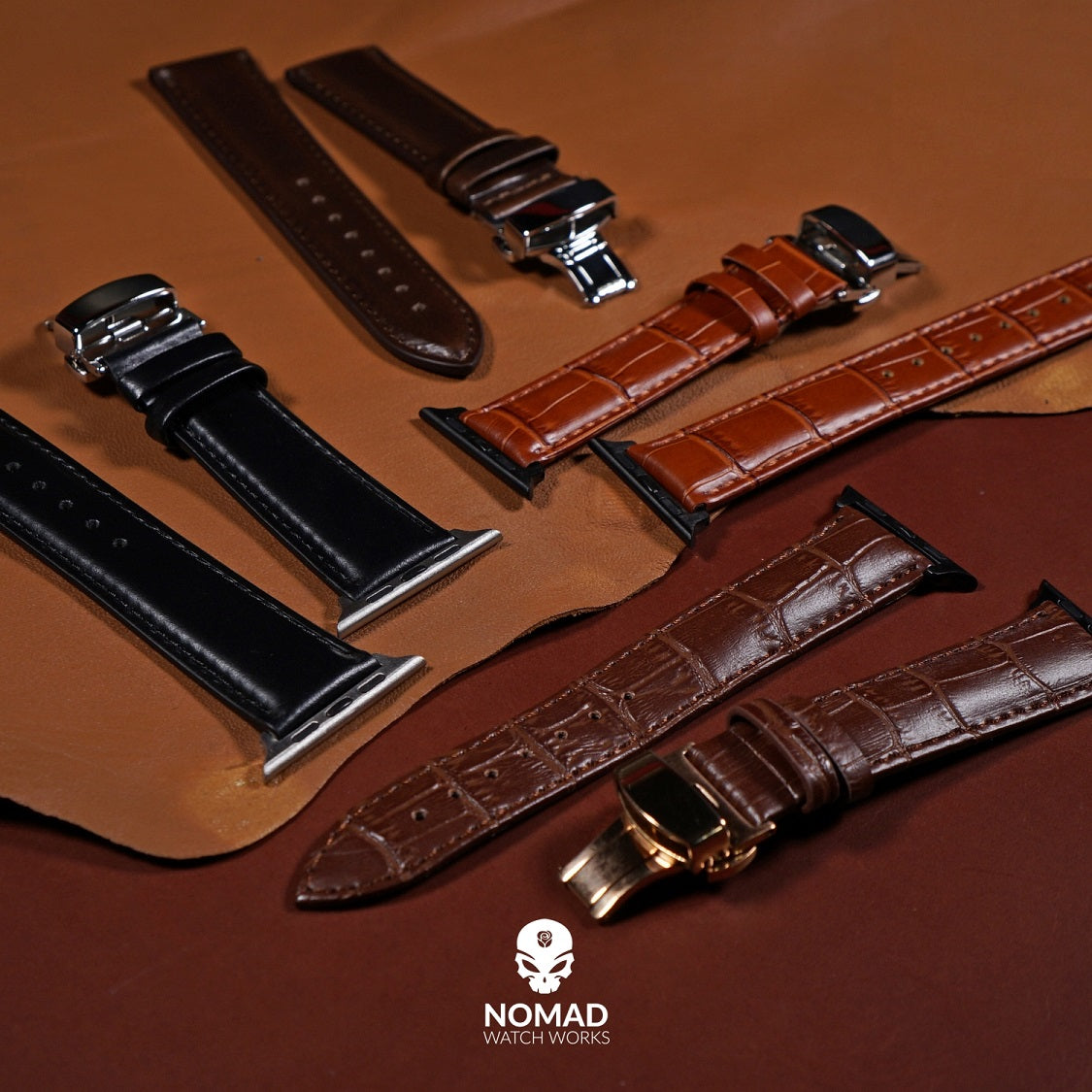 Apple Watch Genuine Croc Pattern Leather Watch Strap in Tan w/ Butterfly Clasp (38 & 40mm) - Nomad Watch Works Malaysia