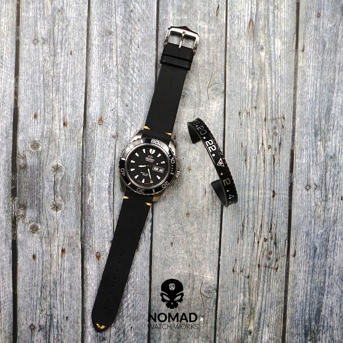 Premium Vintage Calf Leather Watch Strap in Black (20mm) - Nomad Watch Works Malaysia