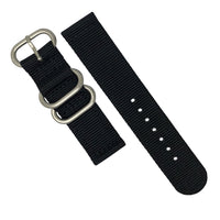 Two Piece Heavy Duty Zulu Strap in Black with Silver Buckle (20mm) - Nomad Watch Works Malaysia