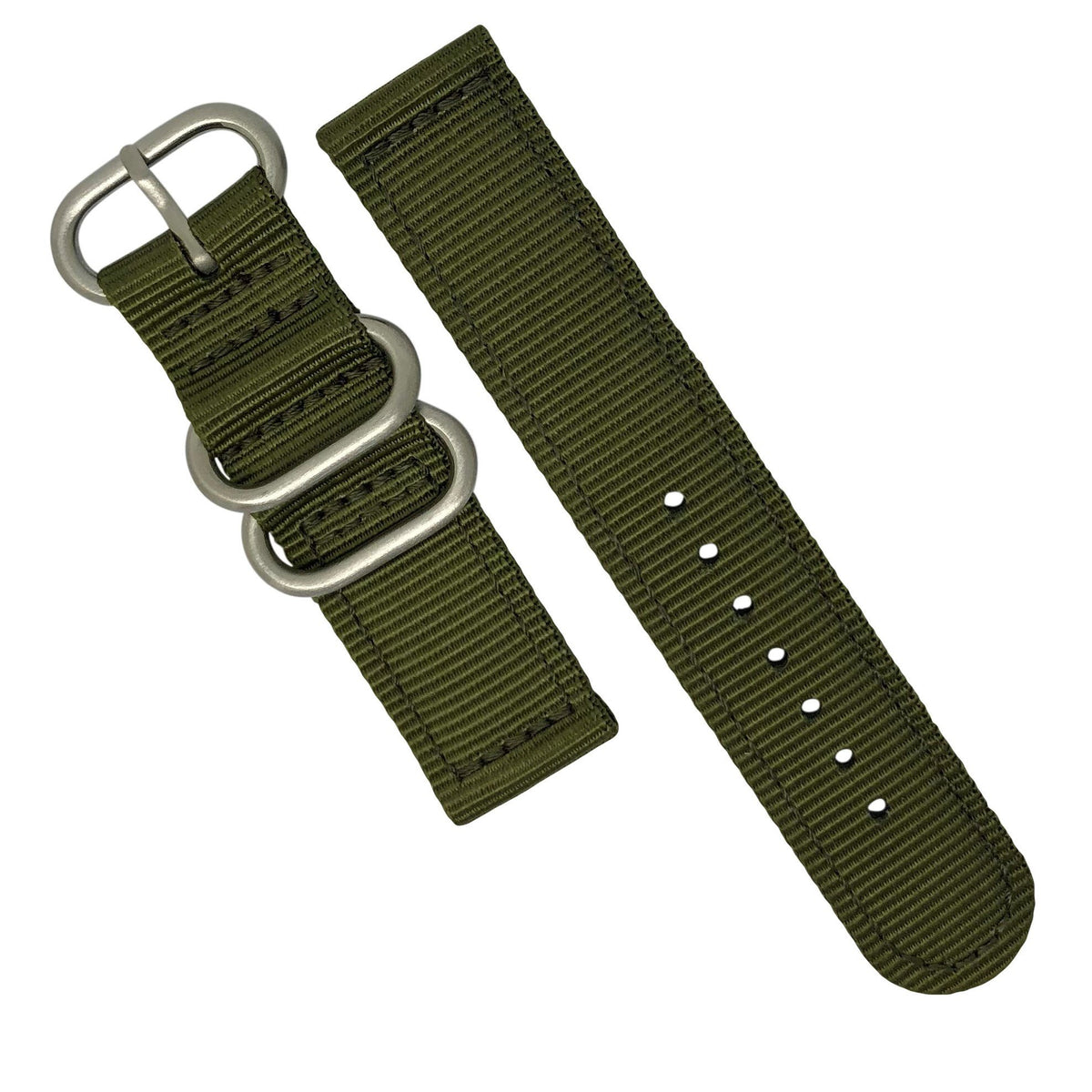 Two Piece Heavy Duty Zulu Strap in Olive with Silver Buckle (20mm) - Nomad Watch Works Malaysia