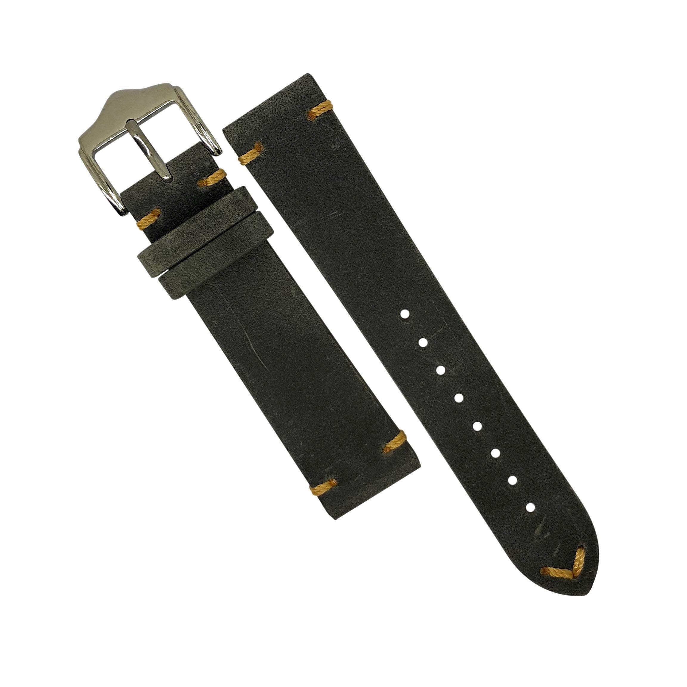 Premium Vintage Calf Leather Watch Strap in Grey (20mm) - Nomad Watch Works Malaysia