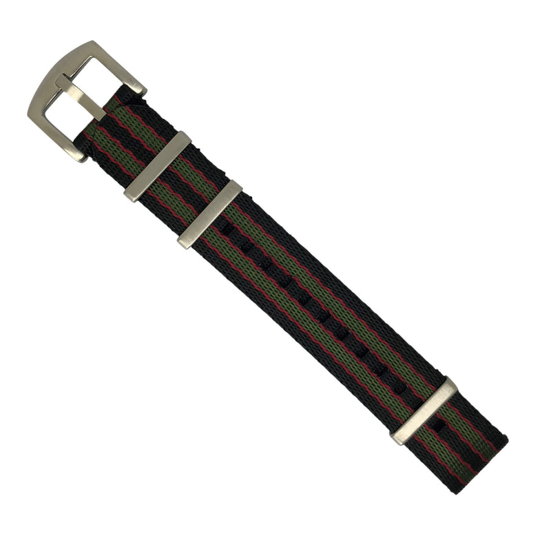 Seat Belt Nato Strap in Black Green Red (James Bond) with Brushed Silver Buckle (20mm) - Nomad Watch Works Malaysia