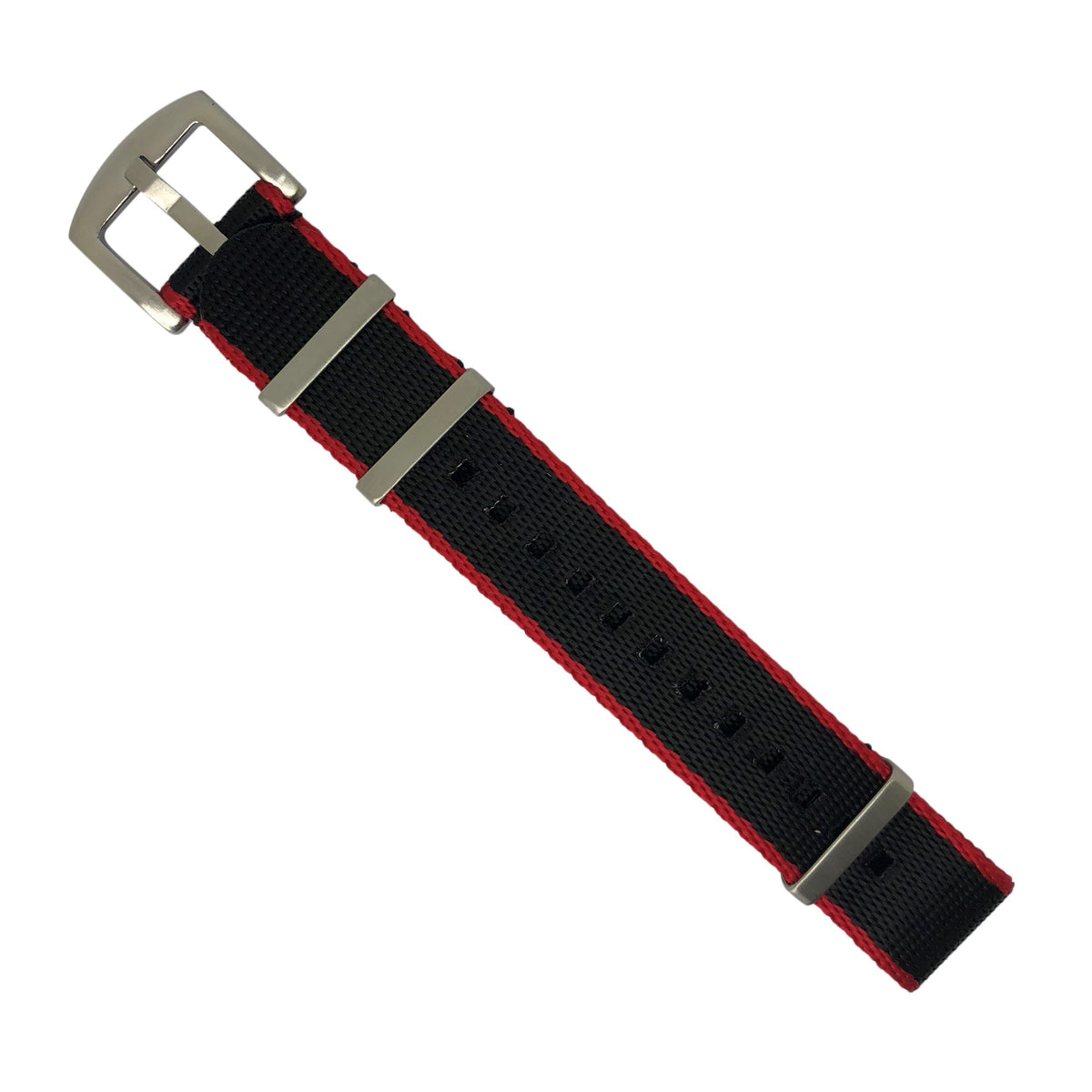 Seat Belt Nato Strap in Black with Red Accent with Brushed Silver Buckle (20mm) - Nomad Watch Works Malaysia