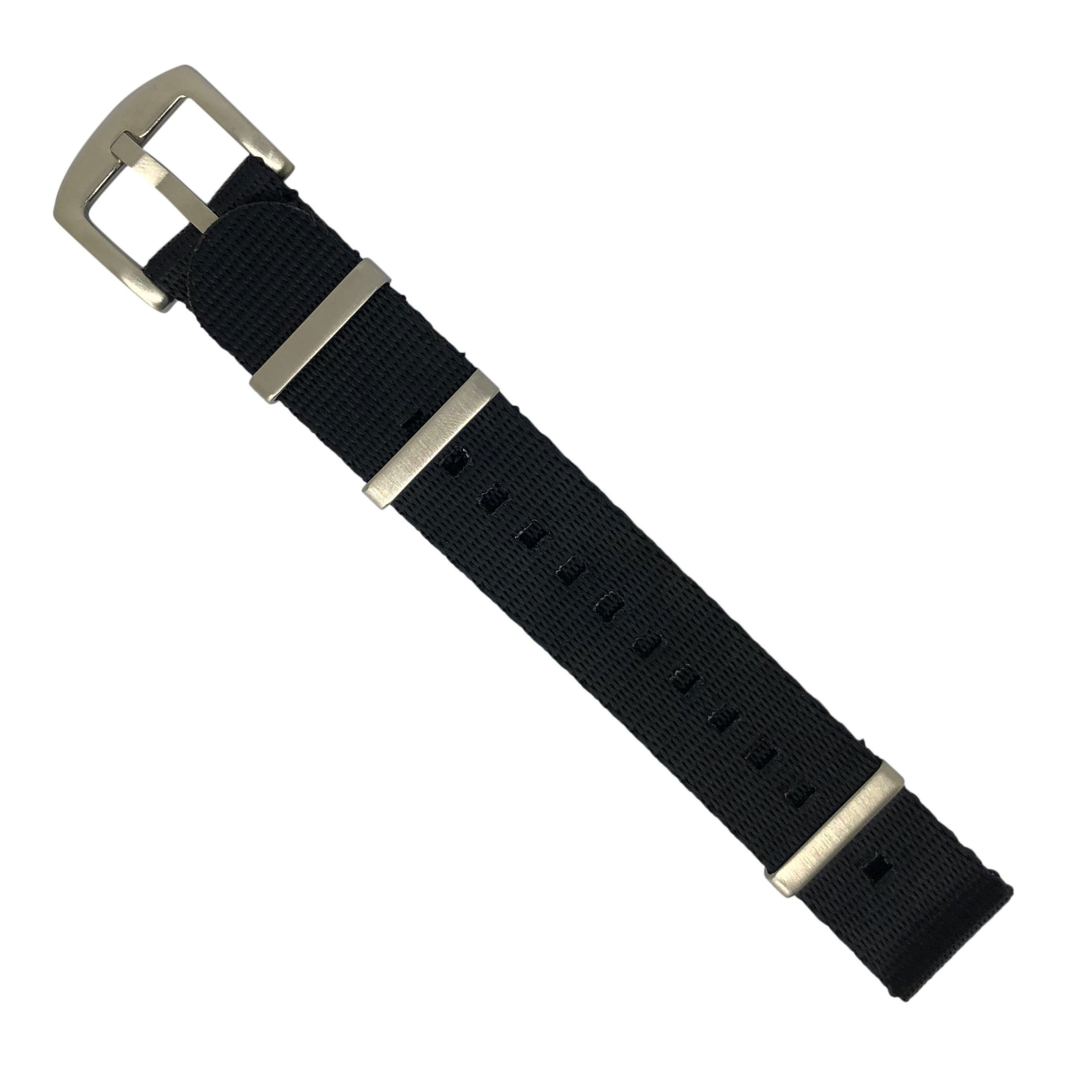 Seat Belt Nato Strap in Black with Brushed Silver Buckle (20mm) - Nomad Watch Works Malaysia