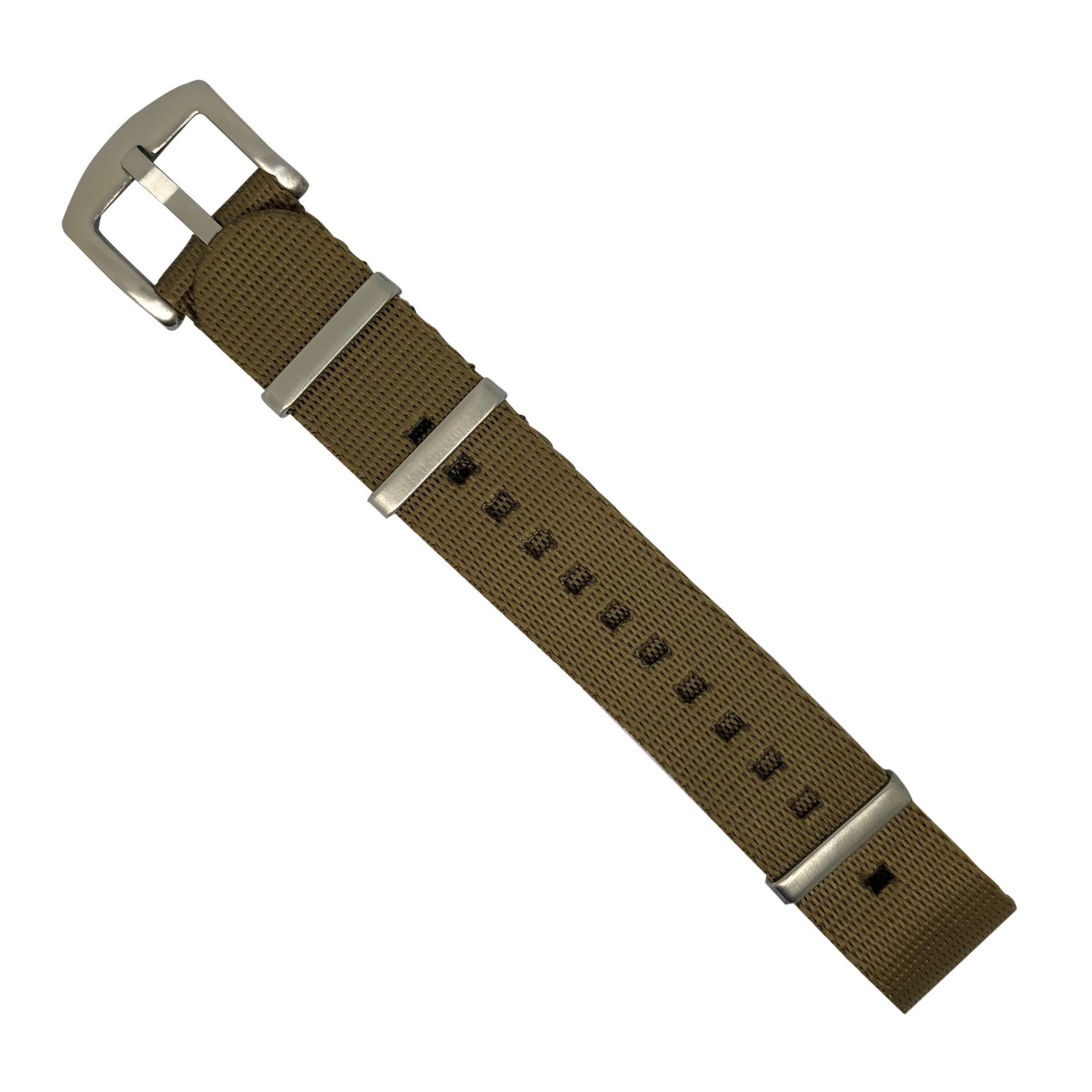Seat Belt Nato Strap in Khaki with Brushed Silver Buckle (20mm) - Nomad Watch Works Malaysia