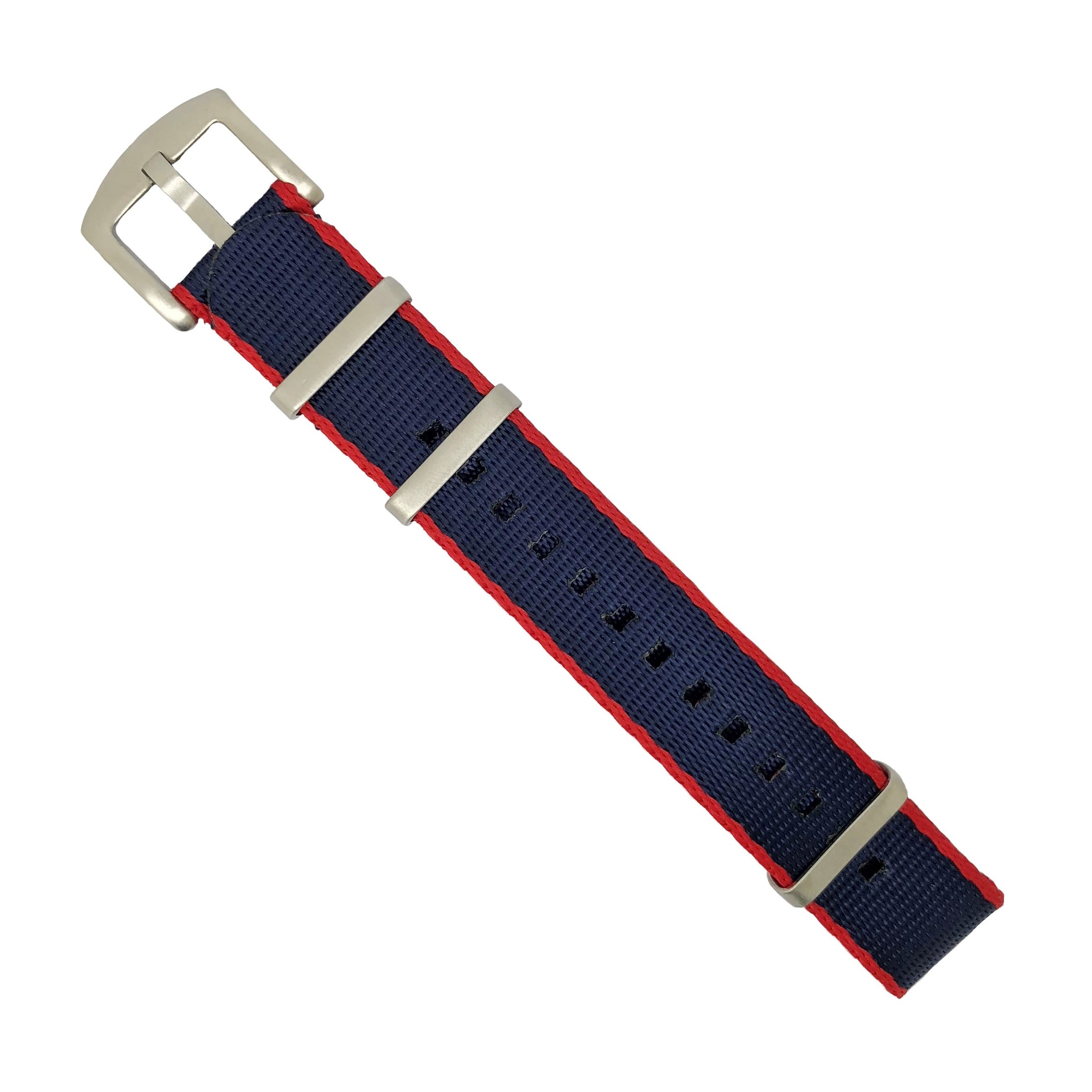 Seat Belt Nato Strap in Navy Red (Pepsi) with Brushed Silver Buckle (20mm) - Nomad Watch Works Malaysia