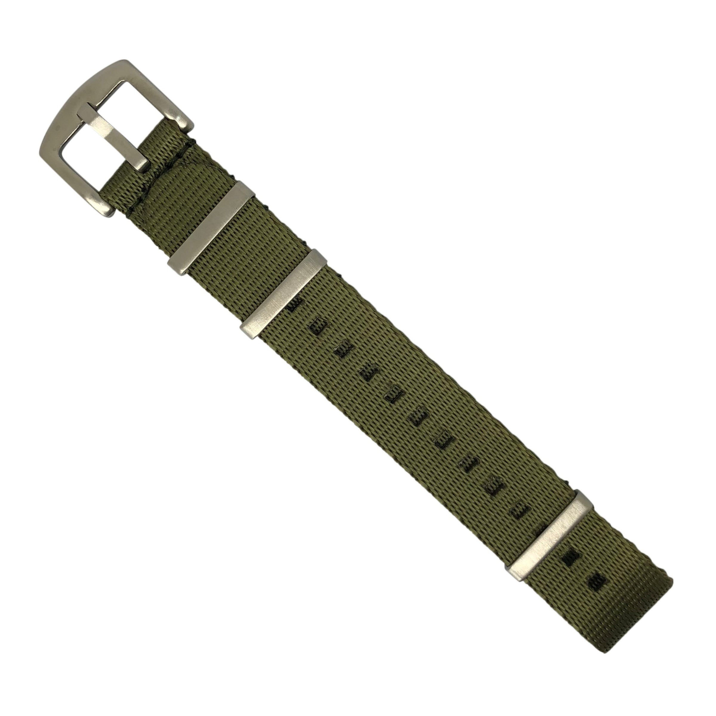 Seat Belt Nato Strap in Olive with Brushed Silver Buckle (20mm) - Nomad Watch Works Malaysia