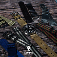 Two Piece Seat Belt Nato Strap in Black Green Red (James Bond) with Brushed Silver Buckle (20mm) - Nomad Watch Works Malaysia