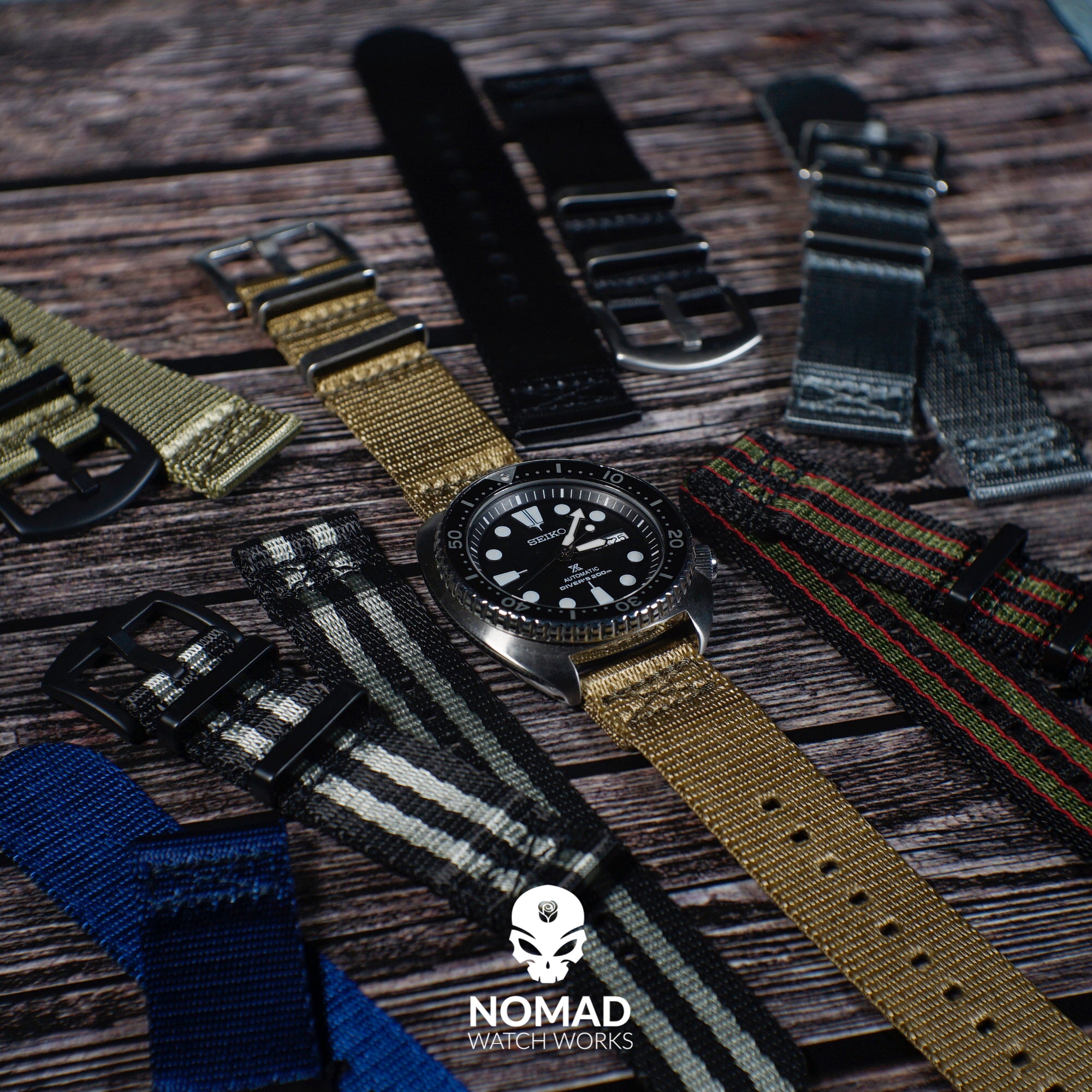 Two Piece Seat Belt Nato Strap in Black Grey (James Bond) with Brushed Silver Buckle (20mm) - Nomad Watch Works Malaysia