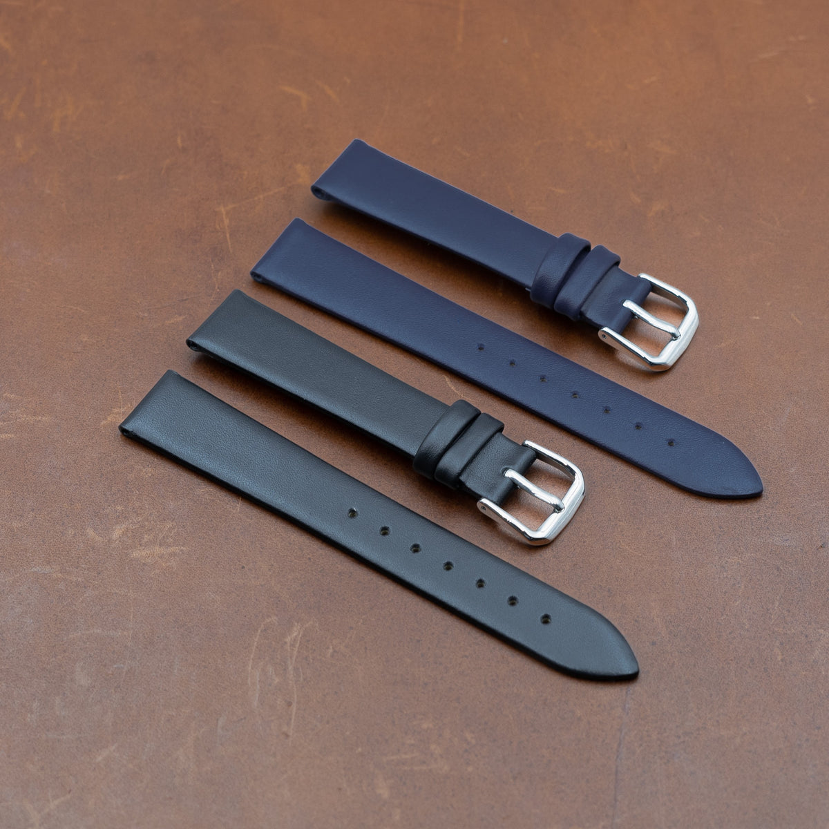 Unstitched Smooth Leather Watch Strap in Black (12mm) - Nomad Watch Works MY